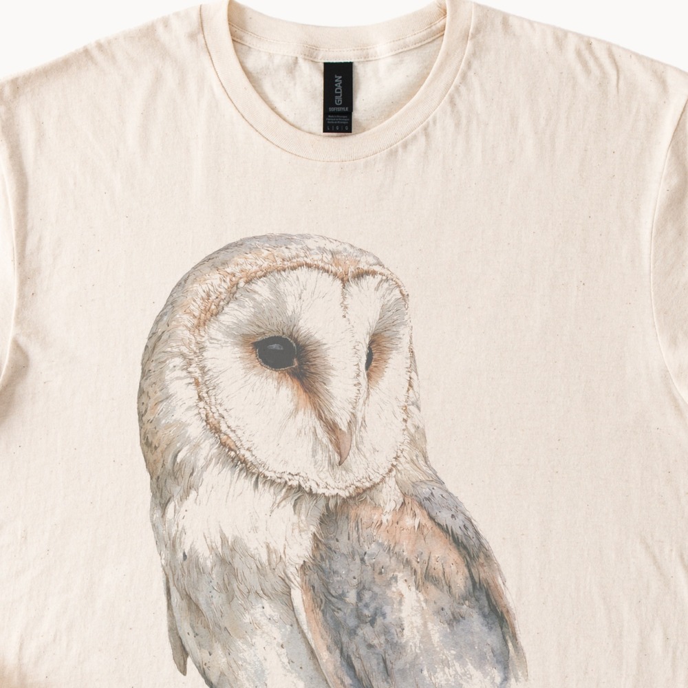 Barn Owl Portrait Feather Detail Art Boho Tee